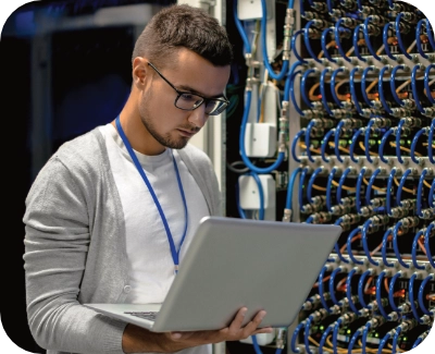 server technician performing routine maintenance